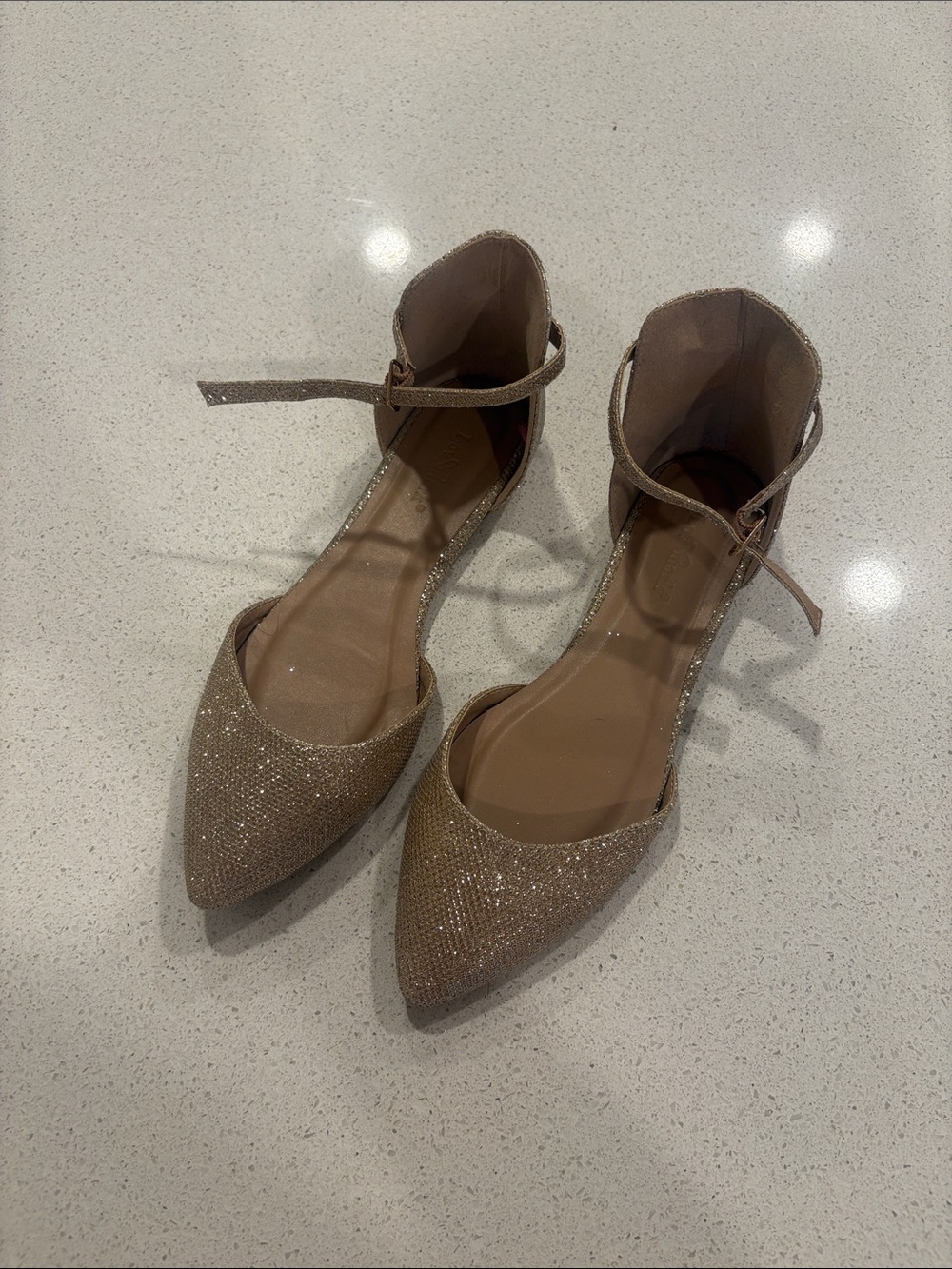 Women's Glitter Pointed-Toe Ankle Strap Flats - Champagne